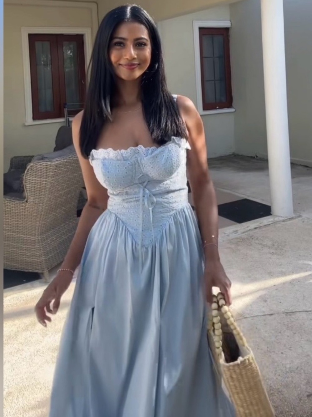 House of CB 'Jaime' Soft Blue Cotton Broderie Anglais Midi Sundress New! - Picture 2 of 15